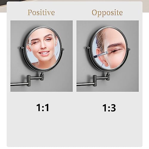 Wall Mounted Makeup Mirror, 1X/3X Magnifying Mirror Double-Sided Shaving Mirror, 360° Extendable Arm Vanity Mirror for Bathroom Hotel, 8 inch