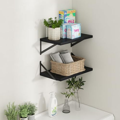 Deep Floating Shelves - 20 Inch Black Floating Shelves Set of 2-12 Inch Deep Wood Wall Shelves for Living Room Bathroom Kitchen - color: Black, size: 20W x 12D