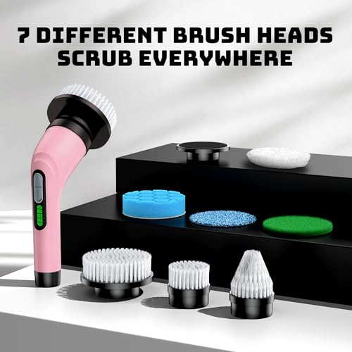 Electric Spin Scrubber - Cordless Bathroom Scrubber with 7 Brush Heads