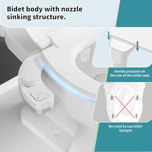 Bidet Attachment for Toilet, Dual Nozzle (Frontal and Rear Wash) Non-Electric Fresh Water Bidet Toilet Seat Attachment with Nozzle Self Cleaning, Adjustable Water Pressure (White) - color: White