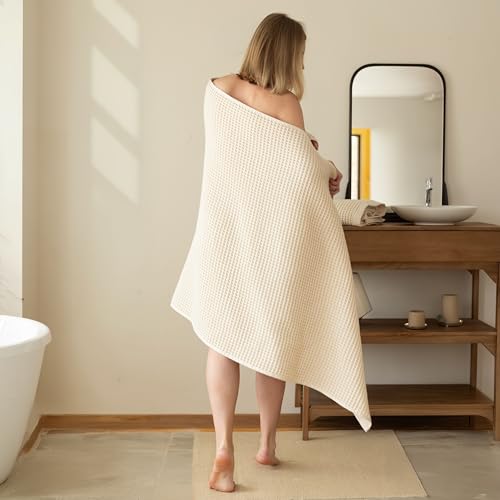 Premium Waffle Bath Towels Pack of 2 Extra Large 35x71 inch - 100% Turkish Cotton, Waffle Weave, Quick Dry, Lint Free, Oversized, Thin Bath Sheet Towel (Natural, Set of 2 Bath Towels) - color: Natural, size: Set of 2 Bath Towels