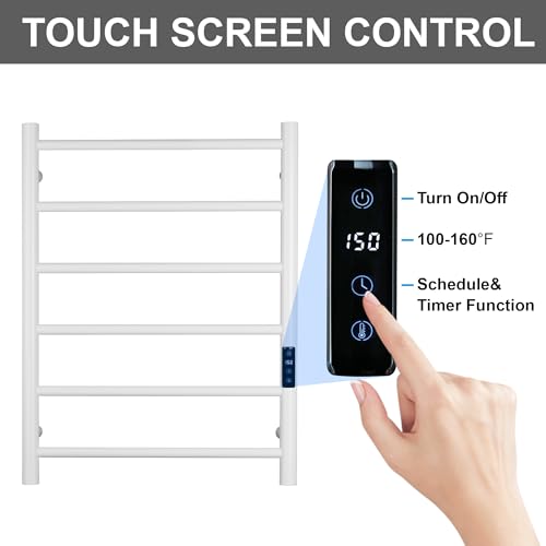 Electric Towel Rack with Voice Control for Alexa & Google Home,TUYA-Wall-Mounted Bathroom Heating Towel Warmer,Plug-in,26.77x20.47x4.39in,Stainless Steel Material,White,6 Bars - color: White With Wifi, size: 6 Bar