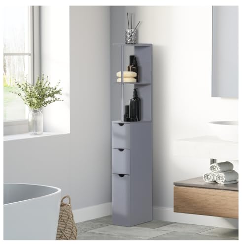 Bathroom Storage Cabinet, 54" Tall Linen Tower, Freestanding Organizer with Drawers & Shelves, Narrow Side Cabinet, Grey