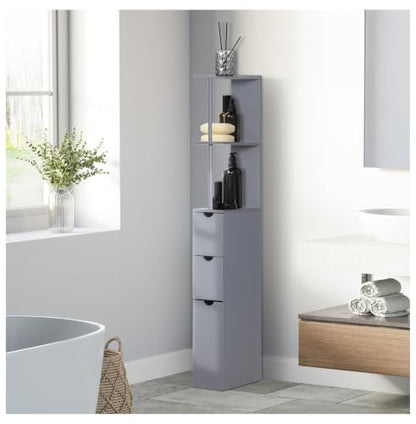 Bathroom Storage Cabinet, 54" Tall Linen Tower, Freestanding Organizer with Drawers & Shelves, Narrow Side Cabinet, Grey