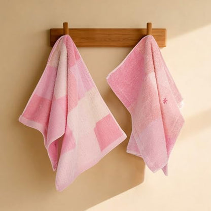 Vie Triomphe Zero Twist Towel Set 2 Pack - Pink Checkered Face Towel 14x15 & Hand Towel 14x31 - Non Twist Cotton Ultra Soft Fluffy Absorbent Bathroom Gym Travel Spa Hotel Grid Pattern 2 Piece Gift - style: 2 Pack of Zero-Twist Towels Sets: Hand Towel +Was