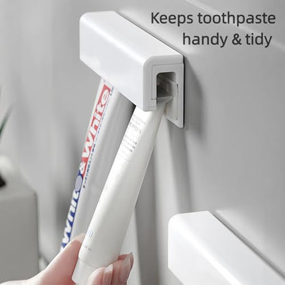 Adhesive Toothpaste Holder Wall Mounted for Bathroom c/w 1 Tube Squeezer | JM.JEEMI Cosmetics & Creams & Lotions in Tubes Clip Gripper, Tooth Paste Organizers for Bathroom - White, Large - size: Large_RT