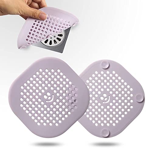 2 Pack Drain Hair Catcher Silicone Drain Cover Hair Stopper with Suction Cup for Shower Kitchen Bathroom Light Purple - color: Purple Light