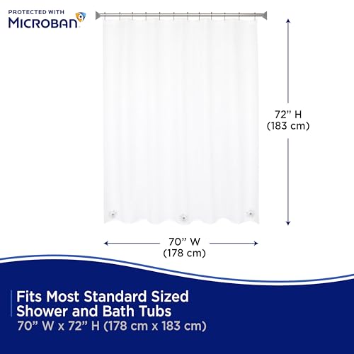 Kenney MB61122PK2 Microban Protected Lightweight 2.8 Gauge Waterproof PEVA Shower Curtain Liner with Durable Eyelet Hang Holes and Weighted Magnetic Hem for Bathroom, 70" W x 72" H, Clear, 2-Pack - color: Clear