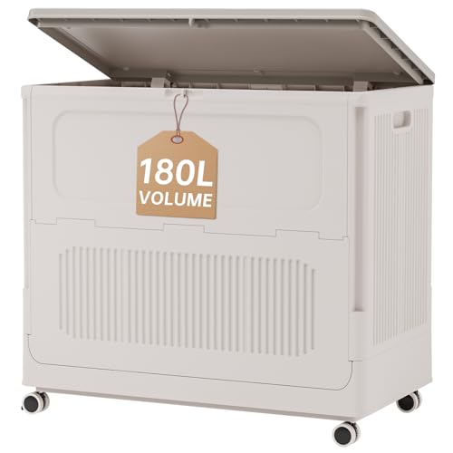 Extra Large Laundry Hamper with Lid Wheels 180L | Fits Large Families, Industries, Heavy-Duty Frame, 4 Smooth Wheels, Dust-Free Lid, Easy-Clean Plastic, Foldable Assembly - color: Milky, size: 180L