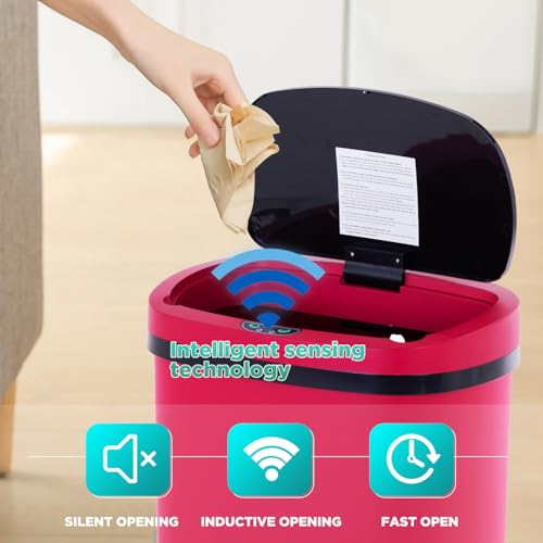 PayLessHere | 13 Gallon Plastic Trash Can | Red | Automatic Touchless Lid with Motion Sensor | Kitchen Garbage Can with Waterproof Design | for Home, Office, Bathroom | Pack of 1 - color: Red