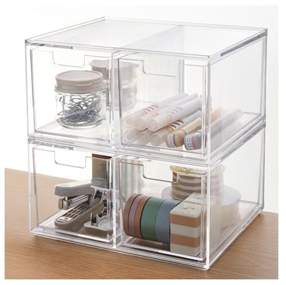 STORi Stackable Desk Organizer drawers, Clear Pen Pencil Makeup Brush drawers for Desktops and Vanities, 4 Tall Drawers (Made in USA) - style: 3.5"W x 3.5"H Drawers (Set of 4)