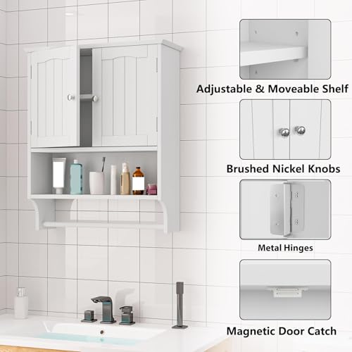 Bathroom Cabinet, White Bathroom Wall Cabinet with 2 Doors and Adjustable Shelf, Wall Mount, Towel Rack, Over The Toilet Storage Cabinet, Medicine Cabinet - color: Bathroom Wall Cabinet White