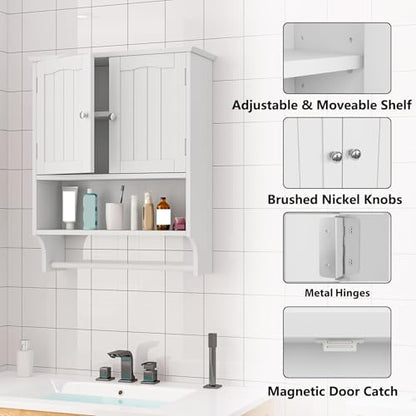 Bathroom Cabinet, White Bathroom Wall Cabinet with 2 Doors and Adjustable Shelf, Wall Mount, Towel Rack, Over The Toilet Storage Cabinet, Medicine Cabinet - color: Bathroom Wall Cabinet White