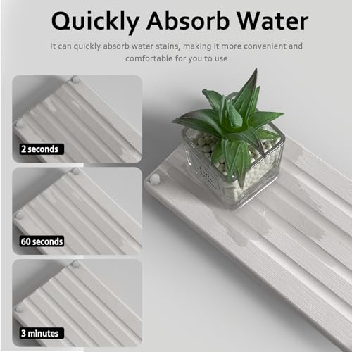 2 PCS Water Absorbing Stone Trays for Bathroom Sink Fast Drying Coasters | 11" x 4.7", Faucet Mat for Kitchen Sink, Diatomite Sink Caddy, Hand Soap Holder with Feet, Diatomaceous Earth, Vanity Tray - color: 11" X 4.7" White
