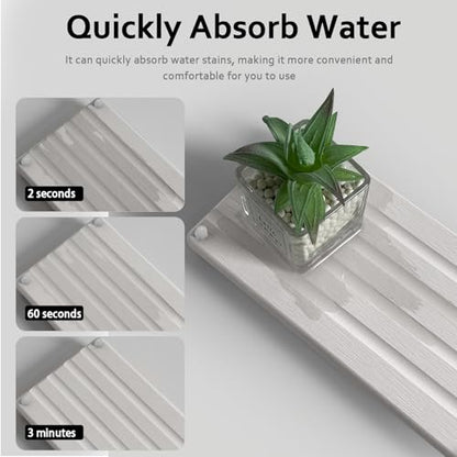 2 PCS Water Absorbing Stone Trays for Bathroom Sink Fast Drying Coasters | 11" x 4.7", Faucet Mat for Kitchen Sink, Diatomite Sink Caddy, Hand Soap Holder with Feet, Diatomaceous Earth, Vanity Tray - color: 11" X 4.7" White