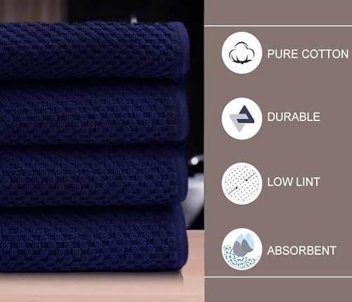 COTTON CRAFT Euro Spa Waffle Weave Bath Towels - Set of 4 Navy Towels | Pure 100% Ringspun Cotton Oversized Luxurious Towel Set - Soft Plush Super Absorbent Low Lint Quick Dry - 30 x 56 inches - color: Navy, size: 4 Pack Bath Towel