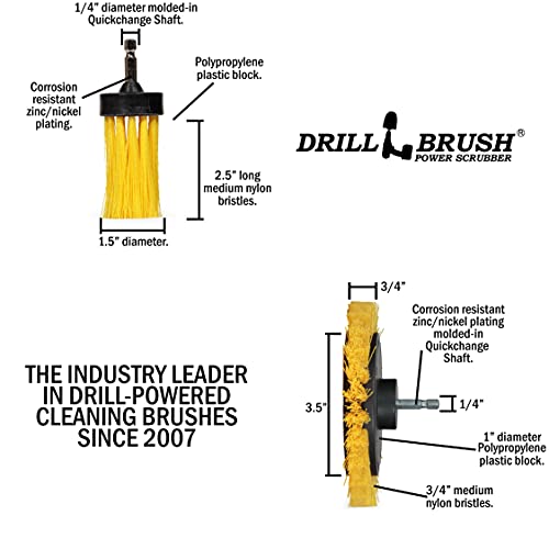 Tile and Grout Cleaning Drill Brush Set - Bathroom Scrub Brush for Drill | 3 pack Drill Brush Power Scrubber Cleaning Brush Yellow Medium Stiffness - Shower Floor Scrub Brush for Drill - Crevice Brush - color: Yellow