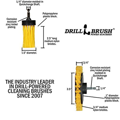 Tile and Grout Cleaning Drill Brush Set - Bathroom Scrub Brush for Drill | 3 pack Drill Brush Power Scrubber Cleaning Brush Yellow Medium Stiffness - Shower Floor Scrub Brush for Drill - Crevice Brush - color: Yellow