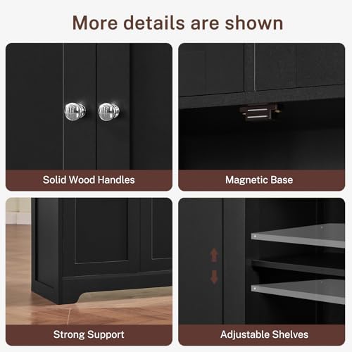 Iwell 57.8" H Tall Storage Cabinet with 2 Drawers & 2 Adjustable Shelves, Kitchen Cabinet with 4 Doors, Tall Cabinet for Living Room, Dining Room, Entryway, Black - color: Black-4 Shelves
