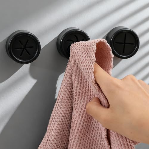 3PCS Black Adhesive Push Towel Hook Round Wall Mount Dish Towels Holder Kitchen Hook Self Adhesive Waterproof Hand Towels Holder for Bathroom Kitchen Home (Rice Grain, 4.2x2.2cm) - color: Rice Grain
