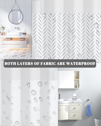 Black and White Shower Curtain with Snap in Liner, 71x74 Inch | No Hooks Needed, Double Layer Waterproof Fabric with Mesh Top, Minimalist Stripe Geometric Print for Modern Neutral Bathroom - color: Black and White