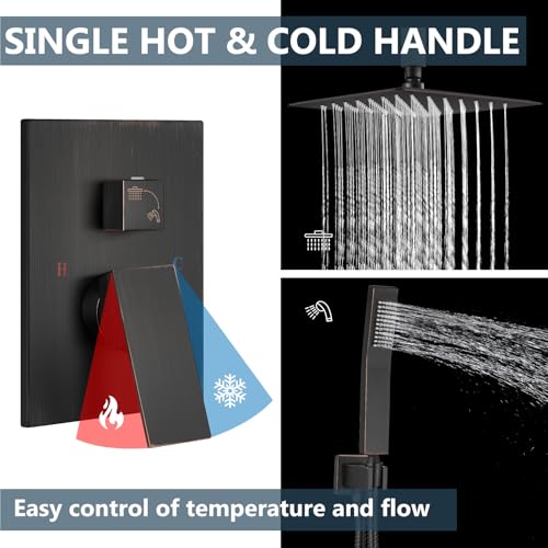 Aolemi Ceiling Shower Faucet with Handheld 16 Inch Head Oil Rubbed Bronze | Shower Valve and Trim Kit,SUS304 Rain Head and Handle Set System,All Metal,Bathroom, Handheld Spray - color: Bronze, size: 16 Inch Ceiling Shower Head
