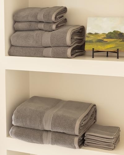 Cozy Earth Complete Luxe Bath Bundle - 60% Cotton 40% Viscose from Bamboo - Quick Dry & Plush Cotton Bath Towel Set - 4 Washcloths, 2 Hand Towels, 2 Bath Towels, 2 Bath Sheets - Charcoal - color: Charcoal