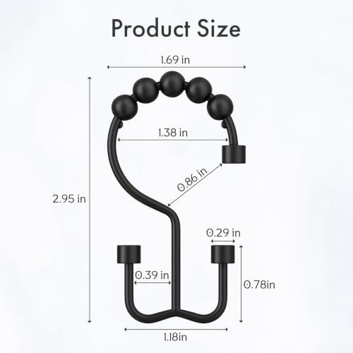 Bathway Black Shower Curtain Hooks Ring, 12 Pcs Double Sided Shower Hooks, Rust Proof Metal Shower Hooks for Bathroom, Modern Shower Rings with Cylinders for Shower Curtain & Liners - color: Black, style: Modern Shower Hooks with Cylinders