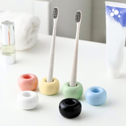 Mini Ceramics Toothbrush Holder Stand for Bathroom Vanity Countertop, Handmade Couple Toothbrush Head Holder, Shaver Holder and Office Pen Holder, Black&White, Pack of 2 - color: Black&white
