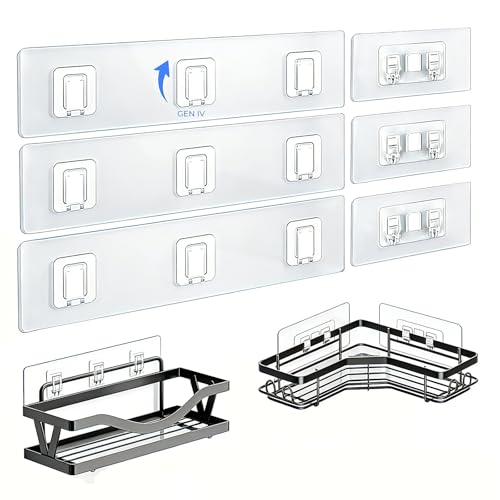 Shower Caddy Adhesive Replacement Hooks, Heavy Duty Waterproof Strips, No Drilling for Bathroom Shelves, Kitchen Racks, and Soap Holders (Transparent-6 Pack 1&3 Hook) - color: Transparent-6 Pack 1&3 Hook