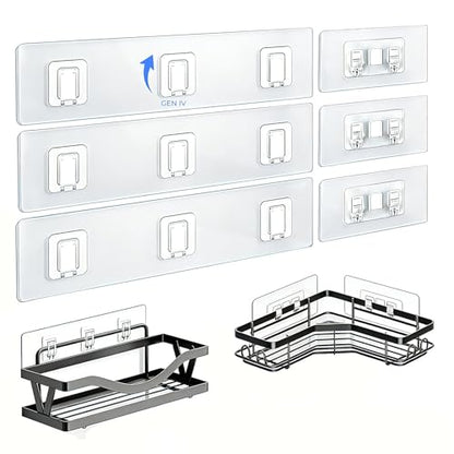Shower Caddy Adhesive Replacement Hooks, Heavy Duty Waterproof Strips, No Drilling for Bathroom Shelves, Kitchen Racks, and Soap Holders (Transparent-6 Pack 1&3 Hook) - color: Transparent-6 Pack 1&3 Hook
