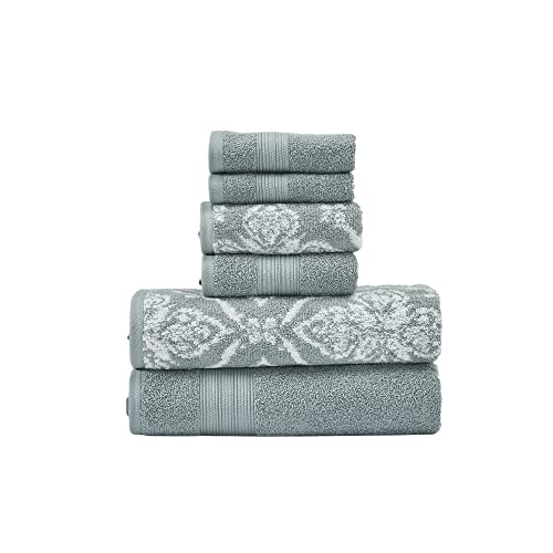 Modern Threads Amaris 6-Piece Reversible Yarn Dyed Jacquard Towel Set - Bath Towels, Hand Towels, & Washcloths - Super Absorbent & Quick Dry - 100% Combed Cotton, Ivy - color: Ivy Green, size: Small, style: Bohemian