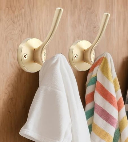 TOFIIGREM Gold Hat and Coat Hooks, 4 Pack Heavy Duty Coat Robe Hook, Metal Double Backpack Hook Wall Mounted, Towel Hooks for Bathroom Entryway Cubicle Closet Garage - color: Gold, size: 4 Pack