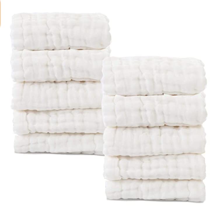 Baby Muslin Washcloths- Natural Cotton Wipes - Soft Newborn Face Towel for Sensitive Skin- Registry as Shower, 10 Pack 12x12 inches by MUKIN (White) - color: White