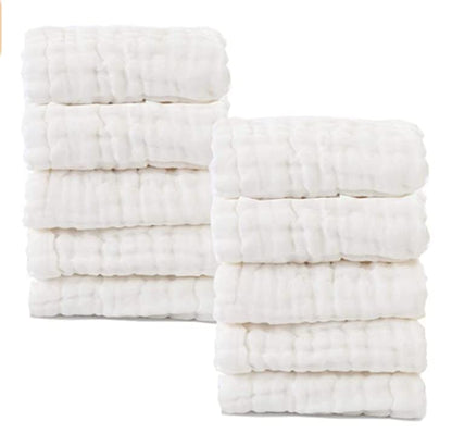 Baby Muslin Washcloths- Natural Cotton Wipes - Soft Newborn Face Towel for Sensitive Skin- Registry as Shower, 10 Pack 12x12 inches by MUKIN (White) - color: White