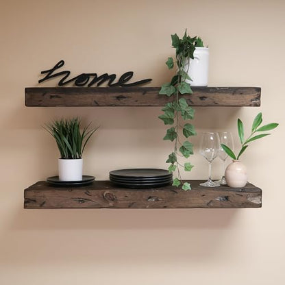 Urbandi Rustic Distressed Floating Shelves, Set of 2, Handmade Out of Pine Wood, 3 Inch Thick, Made in USA (Jacobean, 48Lx3Hx6D) - color: Jacobean, size: 48Lx3Hx6D