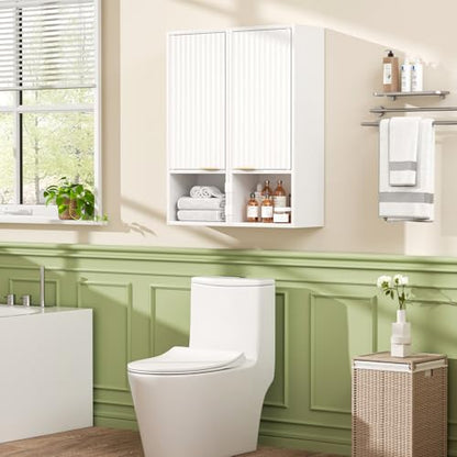 AKMAKM 59.1" Tall Slim Bathroom Storage Cabinet White | Freestanding or Wall Mounted Modular Cabinet, Fluted Panel Linen Tower with Adjustable Shelves for Small Spaces - color: White