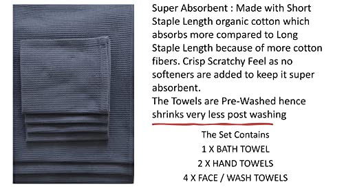 Waffle Bath Towel Set, Organic Cotton,GOTS Certified, Folkstone Grey Super ABSORBANT & Quick Dry, NO SOFTENERS, Environment Friendly,1xBATH58x30.5, 2xHAND29x20, 4xFACE12x12INCH - color: Folkstone Grey