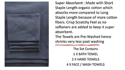 Waffle Bath Towel Set, Organic Cotton,GOTS Certified, Folkstone Grey Super ABSORBANT & Quick Dry, NO SOFTENERS, Environment Friendly,1xBATH58x30.5, 2xHAND29x20, 4xFACE12x12INCH - color: Folkstone Grey