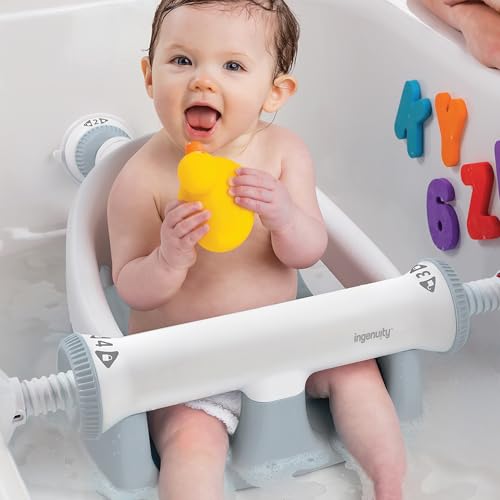 Ingenuity My Bath Seat for Sit-Up Baby Bathing, Sure & Secure Suction Cups, ASTM Safety Tested & Approved, Backrest for Assisted Sitting, Easy Setup & Storage, Gray - color: Gray