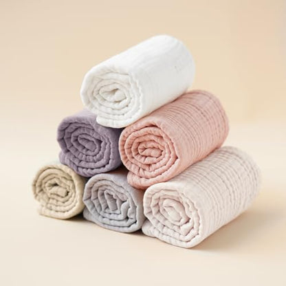 Konssy 6-Pack Thick Muslin Baby Burp Cloths, 6-Layer Ultra Soft Cotton | 100% Cotton, Burp Rags for Baby Drool & Messes, Wash Durable, Absorbent & Durable, Burping Cloths for Boys & Girls (Purple) - color: Purple
