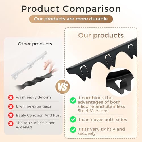 Silicone Stove Gap Covers with Stainless Steel, Oven Gap Filler Seals Gaps Between Stovetop and Counter, Stove Gap Guards Range Trim Kit, Easy to Clean Stove Gap Guard (Black 2 Pack,25") - color: Black, size: 25 inches