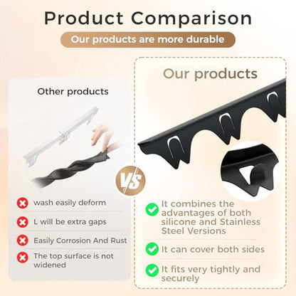Silicone Stove Gap Covers with Stainless Steel, Oven Gap Filler Seals Gaps Between Stovetop and Counter, Stove Gap Guards Range Trim Kit, Easy to Clean Stove Gap Guard (Black 2 Pack,25") - color: Black, size: 25 inches