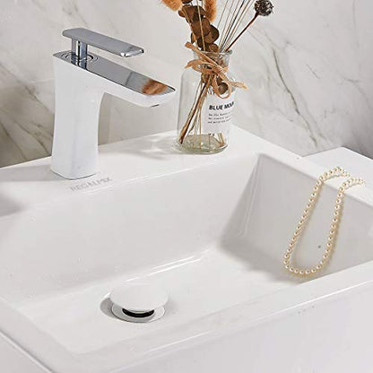 REGALMIX Pop Up Drain, Bathroom Faucet Vessel Vanity Sink Drain Stopper, Built-in Anti-Clogging Strainer, Without Overflow White,Fits Standard American Drain Hole(1-1/2" to 1-3/4") RWF082E - color: White, size: Without Overflow