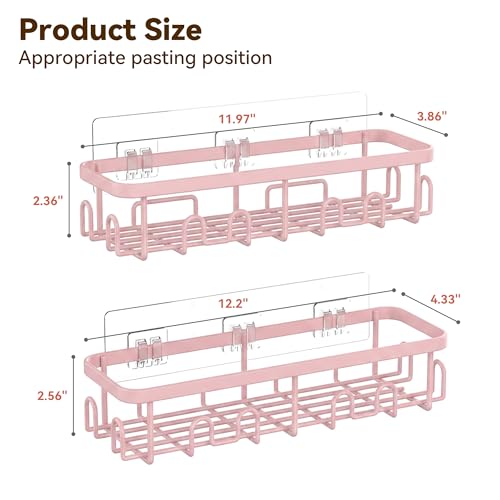 Shower Caddy Adhesive, Rustproof Shower Organizer, Wall Shower Rack | Large Capacity Shower Shelf for Inside Shower, No Drill Shower Storage, Shampoo Shower Holder, Pink, 2 Caddies - color: Pink