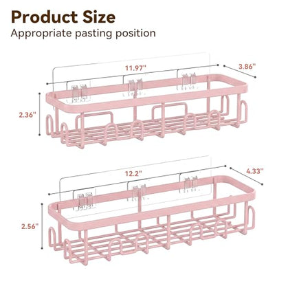 Shower Caddy Adhesive, Rustproof Shower Organizer, Wall Shower Rack | Large Capacity Shower Shelf for Inside Shower, No Drill Shower Storage, Shampoo Shower Holder, Pink, 2 Caddies - color: Pink