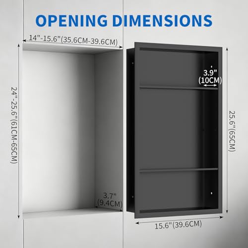 Stainless Steel Recessed Medicine Cabinet Bathroom Medicine Wall Niche Shower Niche Space-Saving Recessed Storage Cabinet Adjustable Shelf Matte Finish (Black, 24" H x 14" W) - color: Black, size: 24"H x 14"W