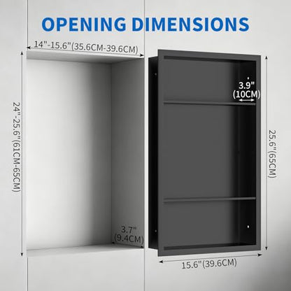 Stainless Steel Recessed Medicine Cabinet Bathroom Medicine Wall Niche Shower Niche Space-Saving Recessed Storage Cabinet Adjustable Shelf Matte Finish (Black, 24" H x 14" W) - color: Black, size: 24"H x 14"W