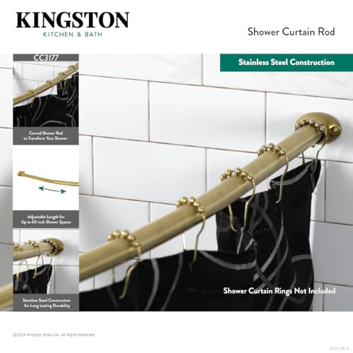 Kingston CC3177 Adjustable Curved Shower Curtain Rod, Brushed Brass - color: Brushed Brass