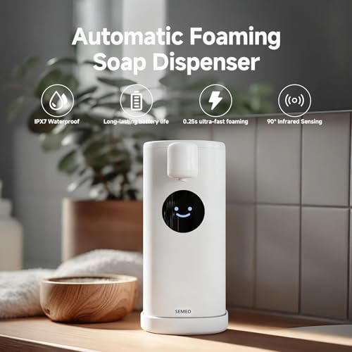 Automatic Foaming Soap Dispenser, Touchless Soap Dispenser with LED Hand Washing Timer, Rechargeable 350ml Foam Soap Dispenser, IPX7 Waterproof, Wall Mounted for Bathroom Kitchen Kids - color: White
